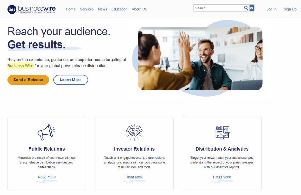 enviar notas de prensa con business wire