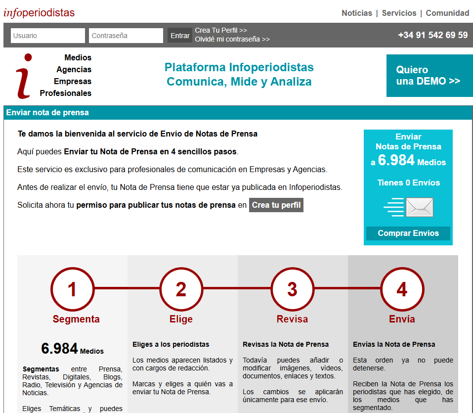enviar notas de prensa con infoperiodistas