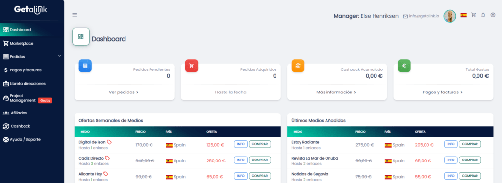 panel de control getalink