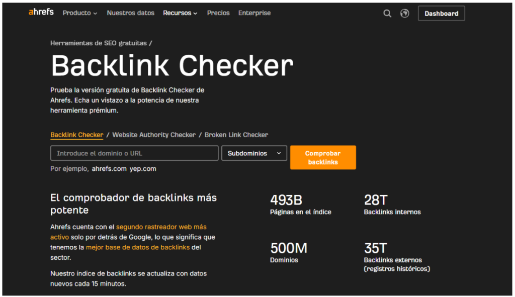 comprobar links con Ahrefs Free Backlink Checker