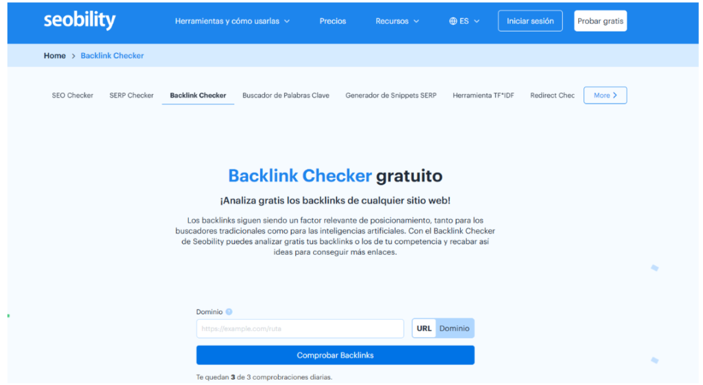 comprobar links con Seobility Backlink Checker